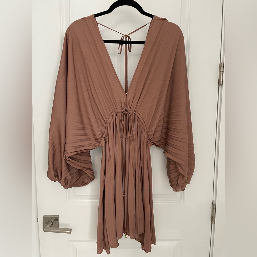 Free People Arzel Mini Dress Long Sleeve Cinnamon Size Small Pleated Boho.    11 - Picture 13 of 16